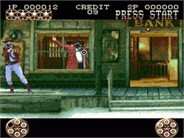 In game image of Lethal Enforcers II: Gun Fighters on the Sega Nomad.