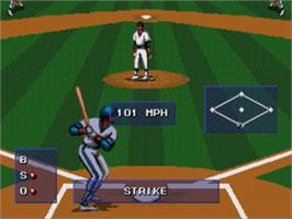 In game image of MLBPA Baseball on the Sega Nomad.