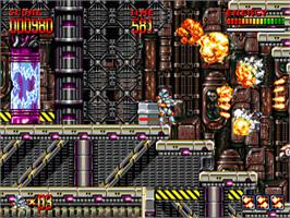 In game image of Mega Turrican on the Sega Nomad.