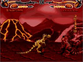 In game image of Primal Rage on the Sega Nomad.