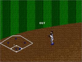 In game image of R.B.I. Baseball '93 on the Sega Nomad.