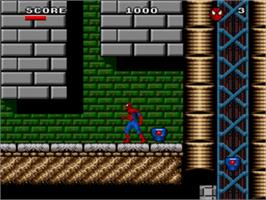 In game image of Spider-Man and the X-Men: Arcade's Revenge on the Sega Nomad.