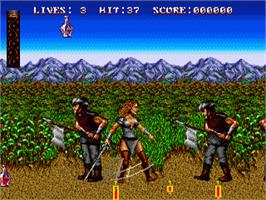 In game image of Sword of Sodan on the Sega Nomad.