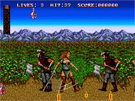 In game image of Sword of Sodan on the Sega Nomad.