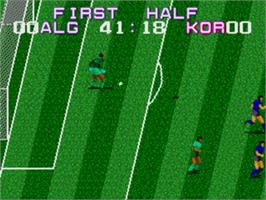 In game image of Tecmo World Cup 92 on the Sega Nomad.