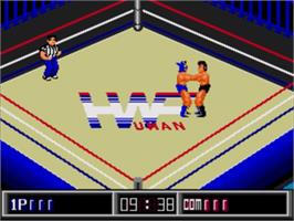 In game image of Thunder Pro Wrestling on the Sega Nomad.