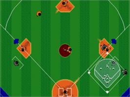 In game image of Tommy Lasorda Baseball on the Sega Nomad.