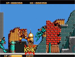 In game image of Two Crude Dudes on the Sega Nomad.