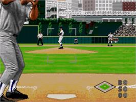 In game image of World Series Baseball '96 on the Sega Nomad.