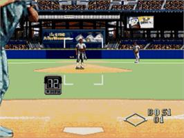 In game image of World Series Baseball on the Sega Nomad.