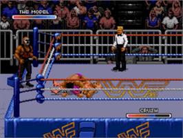 In game image of Wwf Royal Rumble on the Sega Nomad.