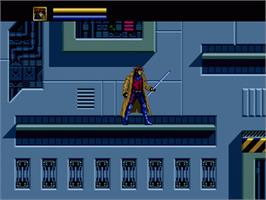 In game image of X-men on the Sega Nomad.