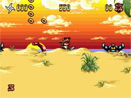 In game image of Zero the Kamikaze Squirrel on the Sega Nomad.