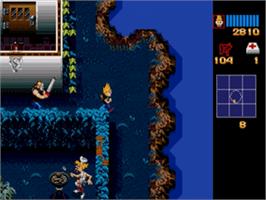 In game image of Zombies Ate My Neighbors on the Sega Nomad.