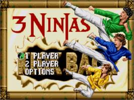 Title screen of 3 Ninjas Kick Back on the Sega Nomad.