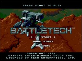 Title screen of Battletech: A Game of Armored Combat on the Sega Nomad.