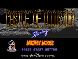 Title screen of Castle of Illusion starring Mickey Mouse on the Sega Nomad.
