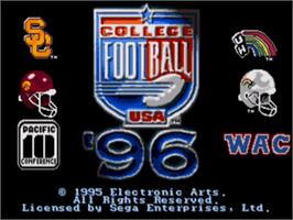 Title screen of College Football Usa 96 on the Sega Nomad.