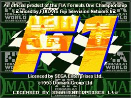 Title screen of F1 - World Championship Edition on the Sega Nomad.