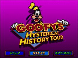 Title screen of Goofy's Hysterical History Tour on the Sega Nomad.