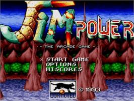 Title screen of Jim Power - The Arcade Game on the Sega Nomad.