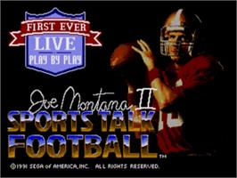 Title screen of Joe Montana 2 Sports Talk Football on the Sega Nomad.