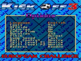 Title screen of Kick Off 3 - European Challenge on the Sega Nomad.
