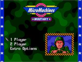 Title screen of Micro Machines - Military on the Sega Nomad.