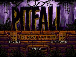Title screen of Pitfall - The Mayan Adventure on the Sega Nomad.