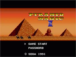 Title screen of Pyramid Magic 3 on the Sega Nomad.