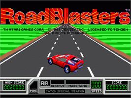 Title screen of Roadblasters on the Sega Nomad.