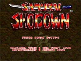 Title screen of Samurai Shodown on the Sega Nomad.