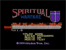 Title screen of Spiritual Warfare on the Sega Nomad.