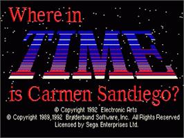 Title screen of Where In Time Is Carmen Sandiego? on the Sega Nomad.