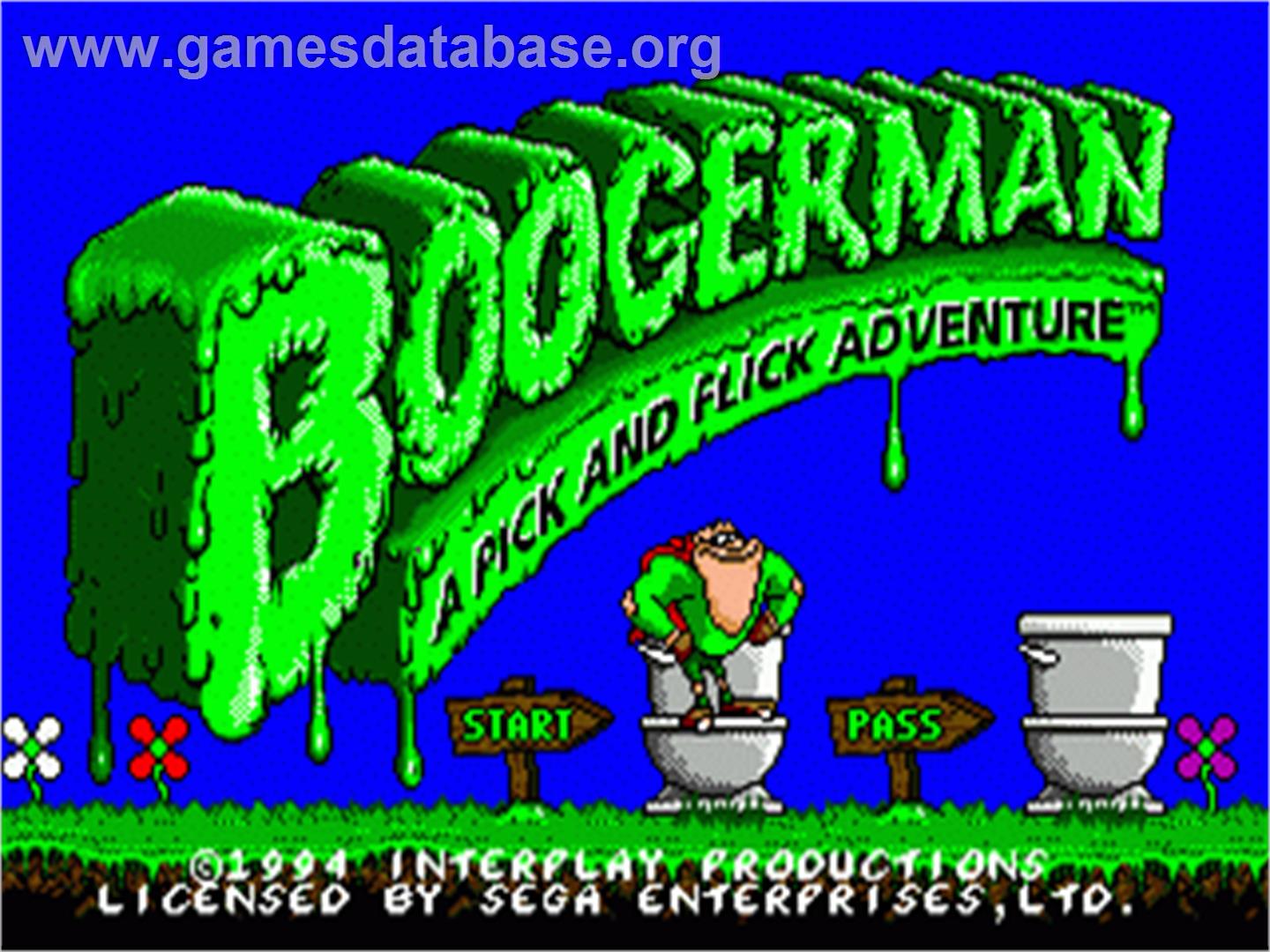 Boogerman: A Pick and Flick Adventure - Sega Nomad - Artwork - Title Screen