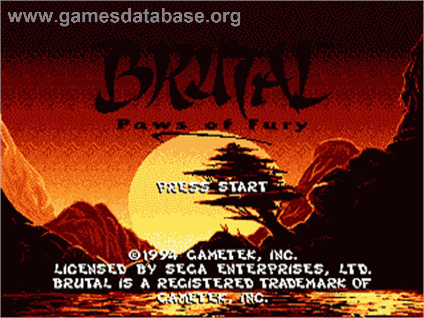 Brutal - Paws Of Fury - Sega Nomad - Artwork - Title Screen