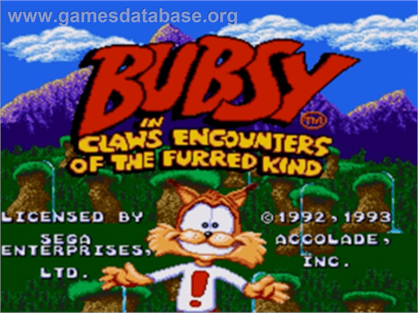 Bubsy in: Claws Encounters of the Furred Kind - Sega Nomad - Artwork - Title Screen