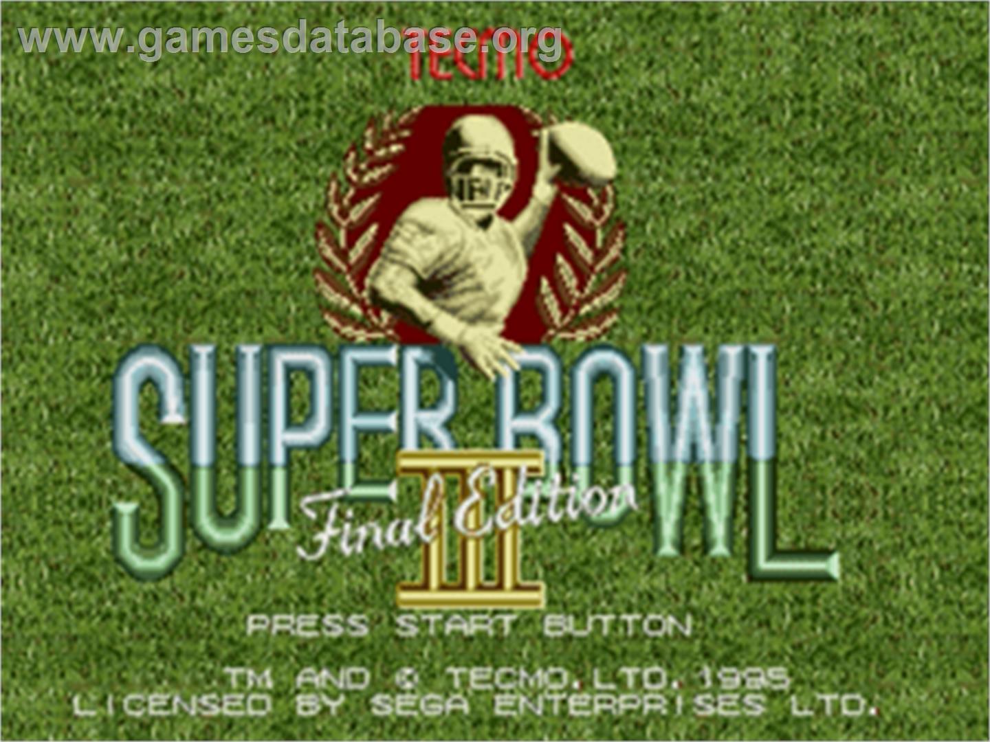 Tecmo Super Bowl III: Final Edition - Sega Nomad - Artwork - Title Screen