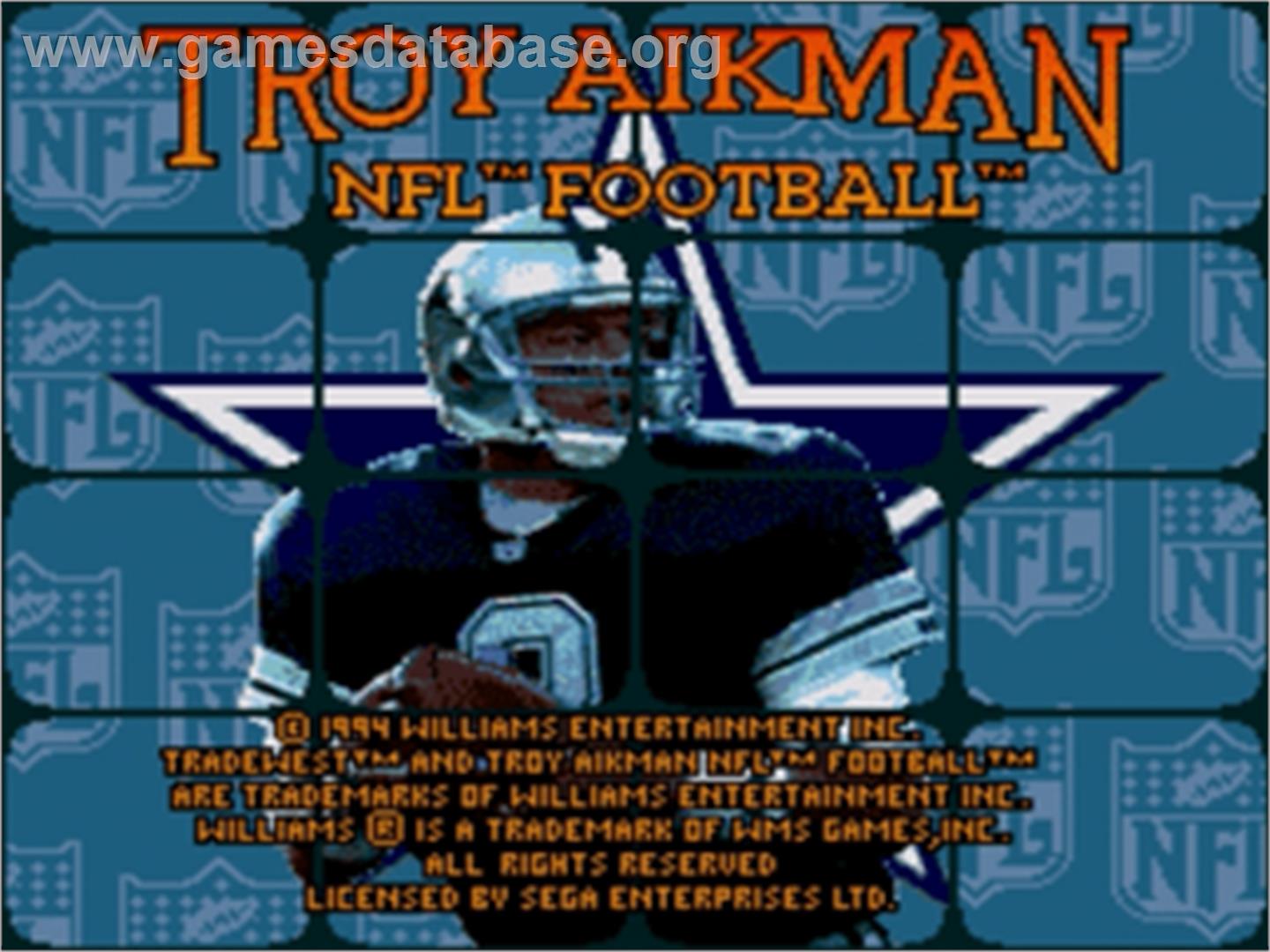 Troy Aikman NFL Football - Sega Nomad - Artwork - Title Screen