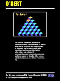 Box back cover for Q-bert on the Sega SG-1000.
