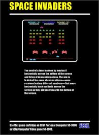 Box back cover for Space Invaders on the Sega SG-1000.