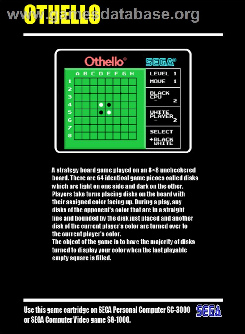 Othello - Sega SG-1000 - Artwork - Box Back