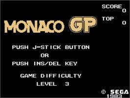 Title screen of Monaco Gp on the Sega SG-1000.