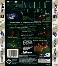 Box back cover for Alien Trilogy on the Sega Saturn.