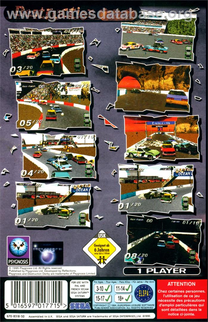 Destruction Derby - Sega Saturn - Artwork - Box Back