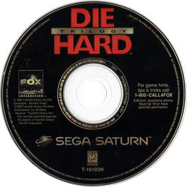Cartridge artwork for Die Hard Trilogy on the Sega Saturn.