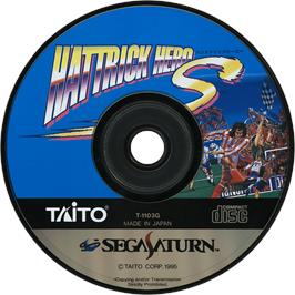 Cartridge artwork for Hat Trick Hero S on the Sega Saturn.