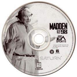 Cartridge artwork for Madden NFL '98 on the Sega Saturn.