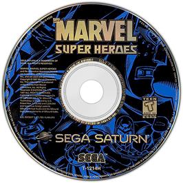 Cartridge artwork for Marvel Super Heroes on the Sega Saturn.