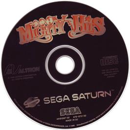 Cartridge artwork for Mighty Hits on the Sega Saturn.